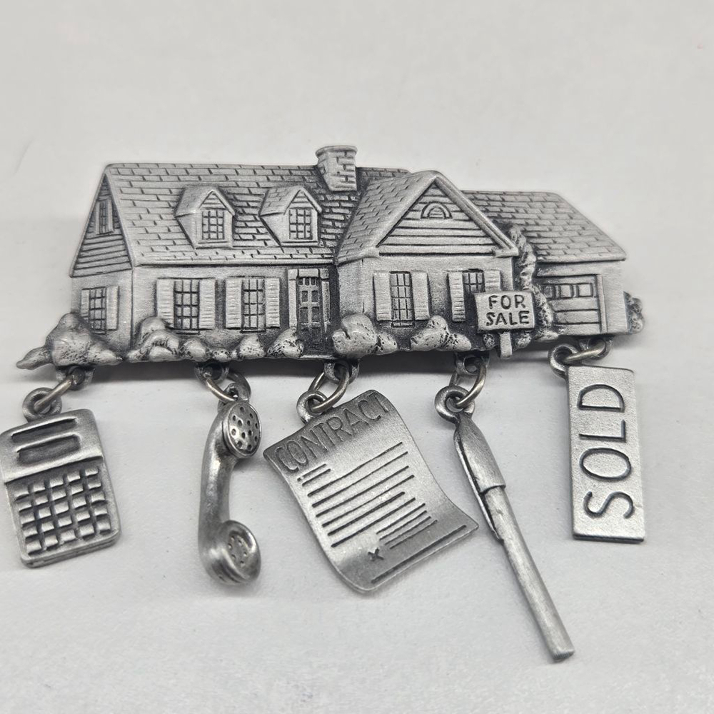 JJ Jonette Brooch NWT Silver Tone Real Estate Pin House with Realtor Charms - Picture 8 of 8
